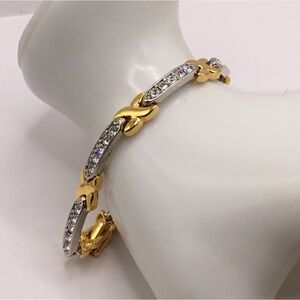 Gold Tone X Patterned, Crystal, Bracelet